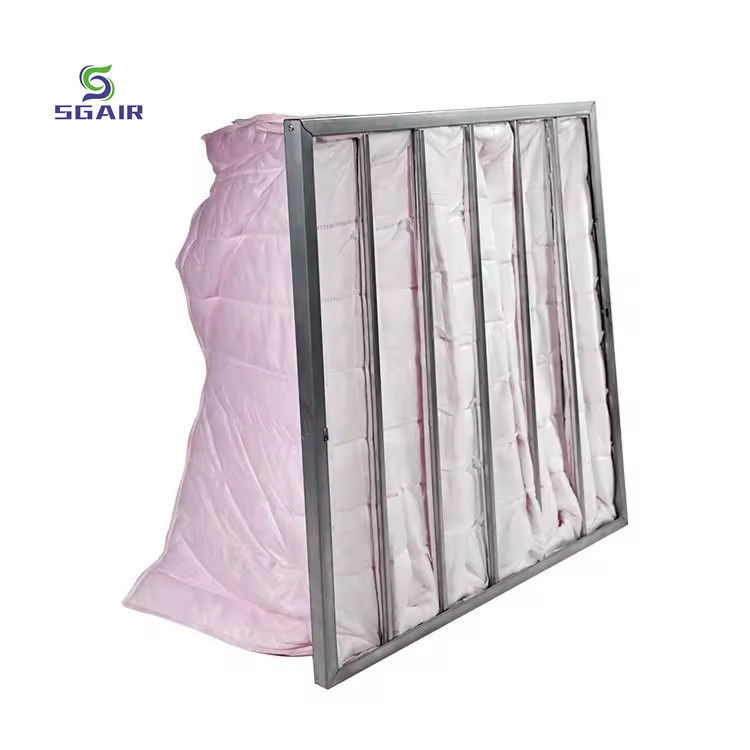 AHU için 1~5μM filtrasyon verimliliği ile galvanizli çerçeve cep hava filtresi